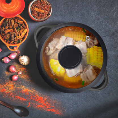 Batería De Cocina Inducción 6 Piezas Aluminio Fundido 3 Ollas Con Tapa De Cristal Antiadherente, Briebe, Mgk-18s, Negro