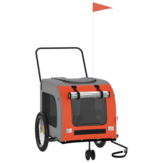 Vidaxl Remolque De Bicicleta Mascotas Hierro Tela Oxford Naranja Gris_0