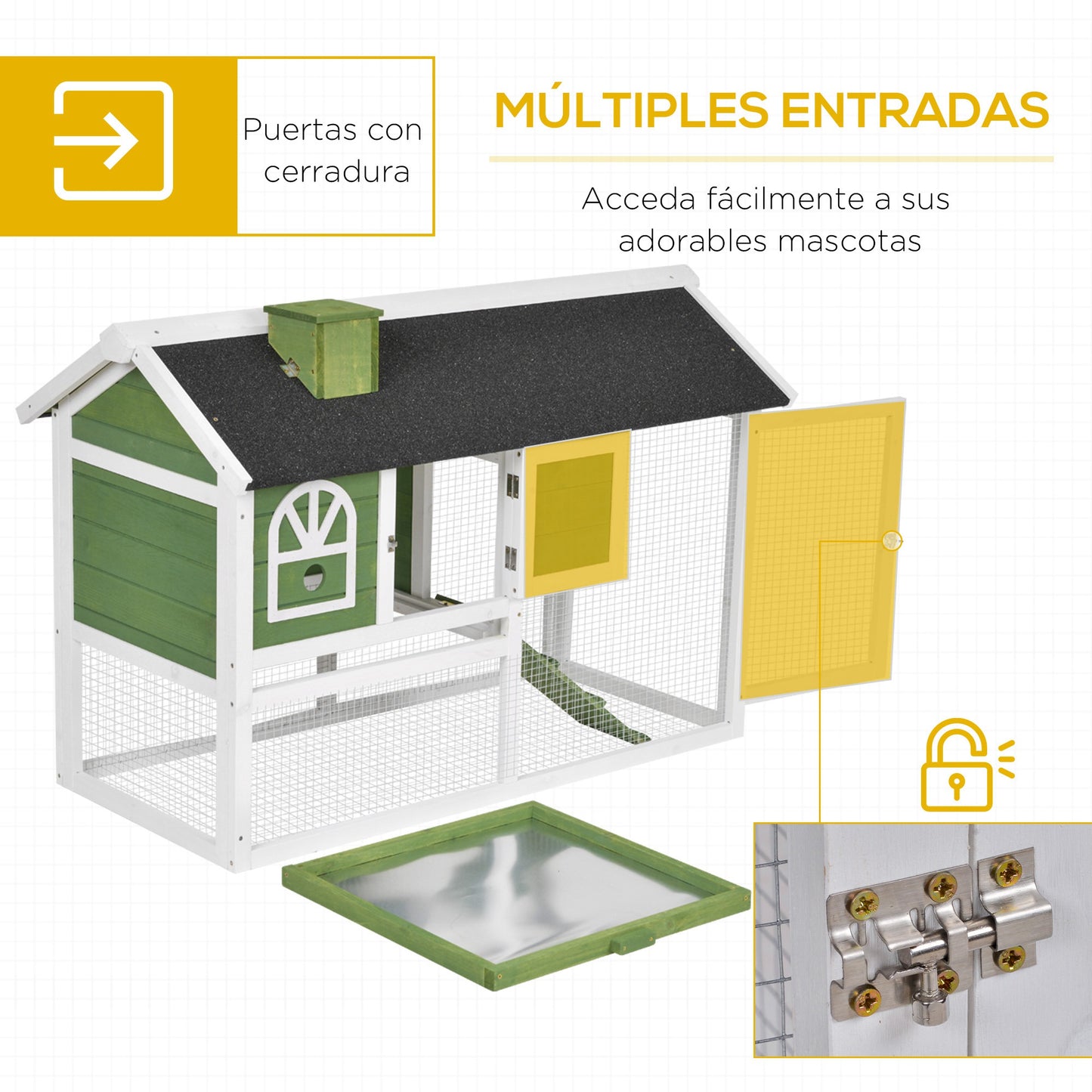 Pawhut Conejera De Madera 120x60x79 Cm Con Techo Asfáltico Verde_4