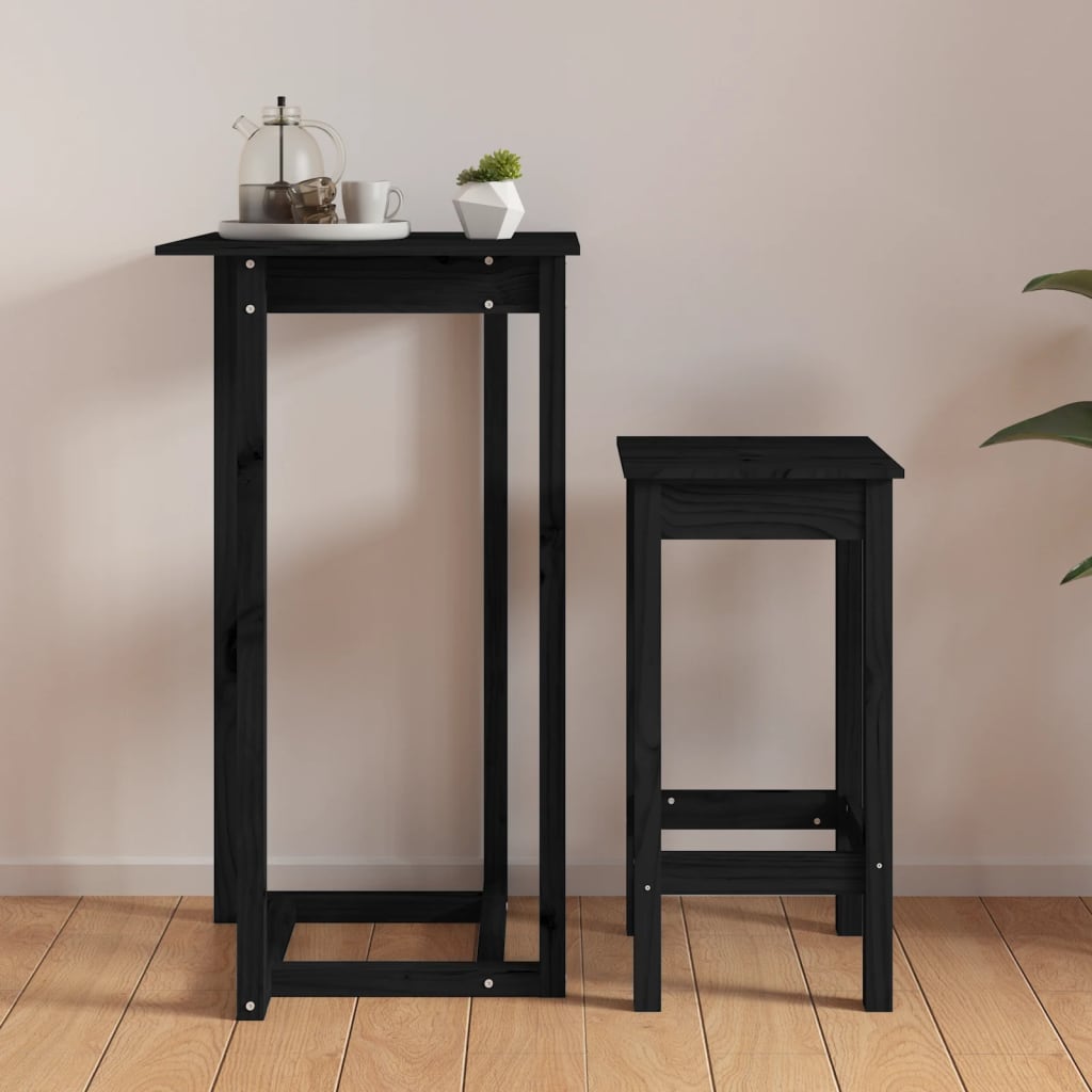 Mesa Alta De Bar Madera Maciza De Pino Negro 60x60x110 Cm_2