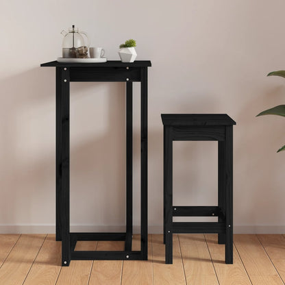 Mesa Alta De Bar Madera Maciza De Pino Negro 60x60x110 Cm_2