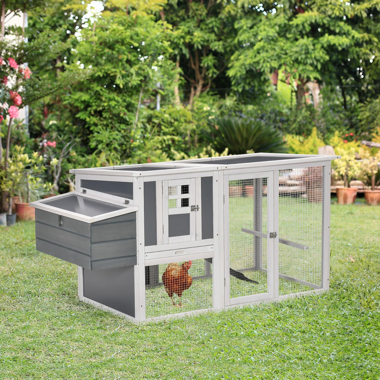 Pawhut Gallinero De Madera Exterior Con Nido Corral Techo De Policarbonato Rampa_1