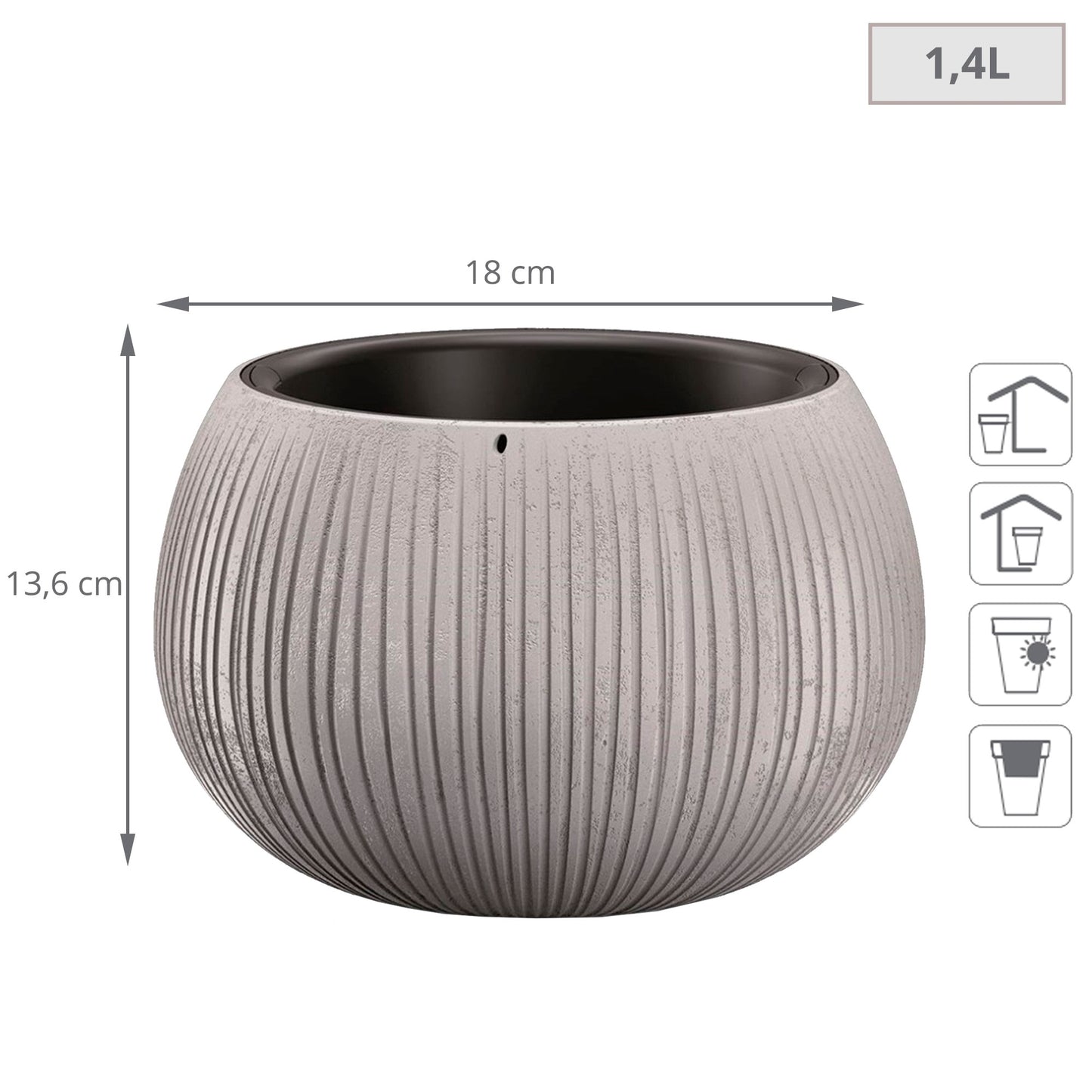Prosperplast Beton Bowl De Plástico Con Depósito En Color Cemento, 13,6 (alto) X 18 (ancho) X 18 (profundo) Cms_1