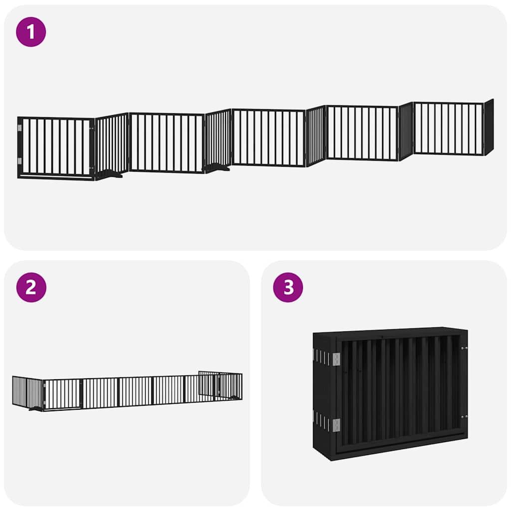 Vidaxl Puerta De Perros Plegable 10 Paneles Madera Álamo Negra 800 Cm_3