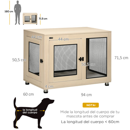 Pawhut Jaula Para Perros De Madera Superficie Mesa De Centro 94x60x71,5cm Roble_2
