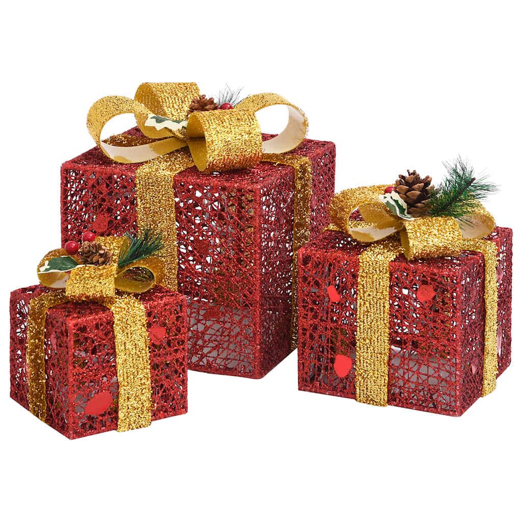 Vidaxl Caja Regalo Decorativa Navidad 3 Pzas Rojo Exterior/interior_3