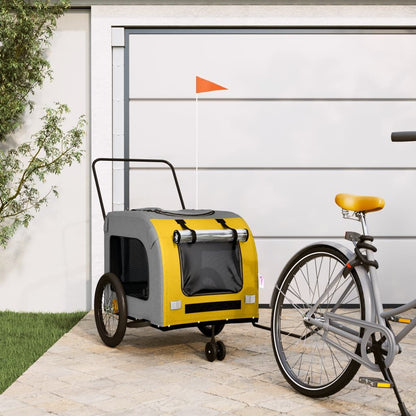 Vidaxl Remolque De Bicicleta Mascotas Hierro Tela Oxford Amarillo Gris_1