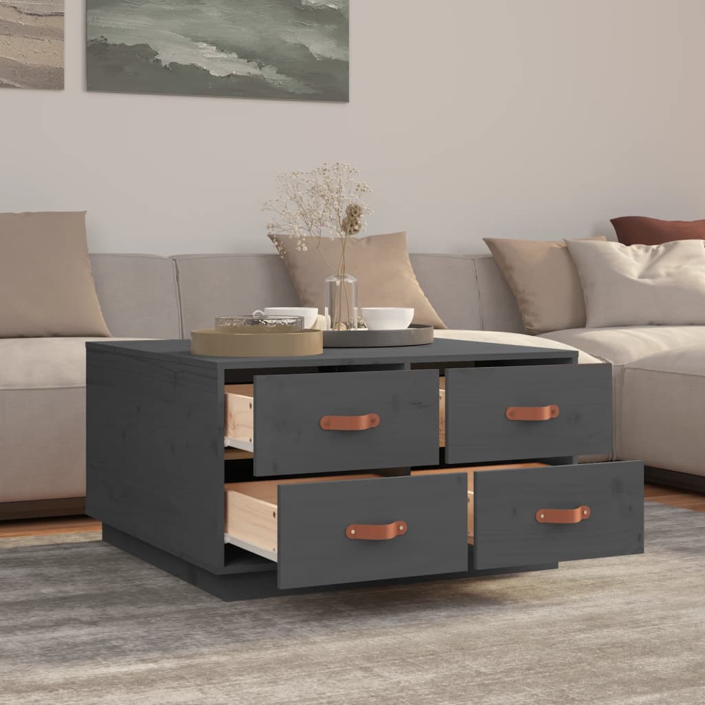 Mesa De Centro De Madera Maciza De Pino Gris 80x80x45 Cm_2