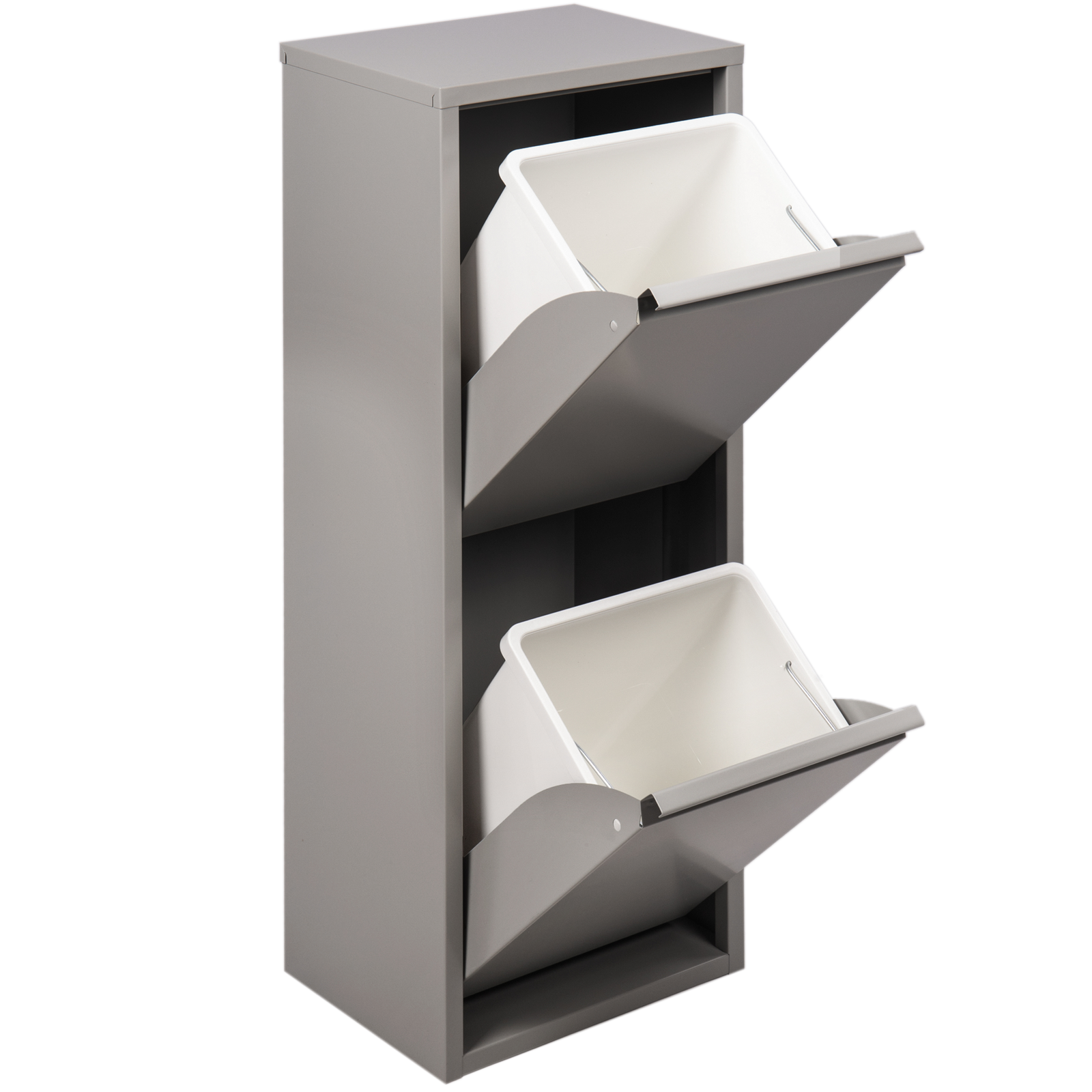 Cubo De Basura Metálico Con 2 Compartimentos Gris Oscuro Para Reciclaje_0