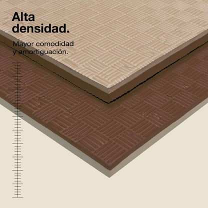 Jowy Tatami Puzzle 2cm 100x100cm, Pack 4 Unidades – Superficie 5 Líneas Marrón/beige