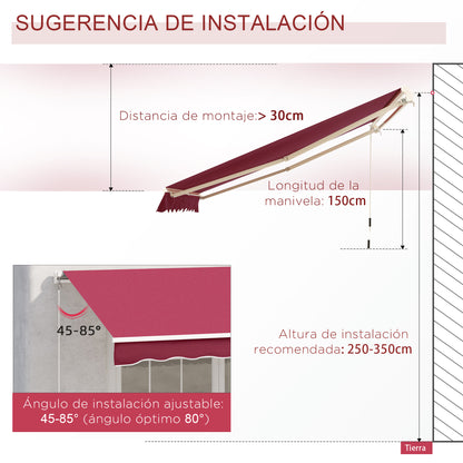 Outsunny Toldo Manual Plegable De Aluminio Con Manivela 395x245 Cm Rojo_3