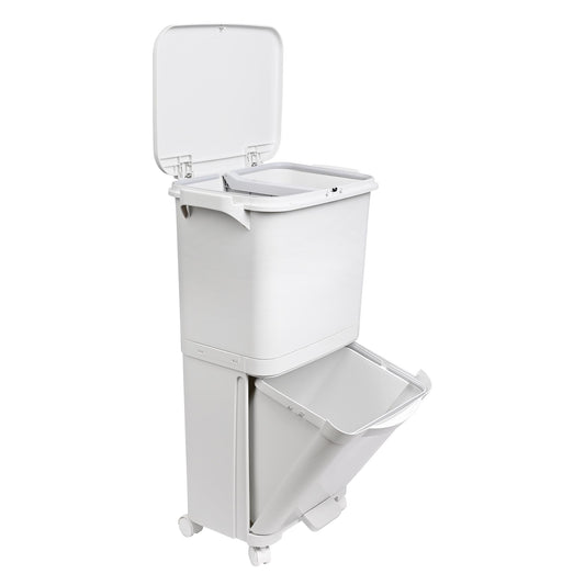 Papelera De Reciclaje Selectiva Con Pedal, Ruedas Y Asa 38l (24l + 14l) - Well Home