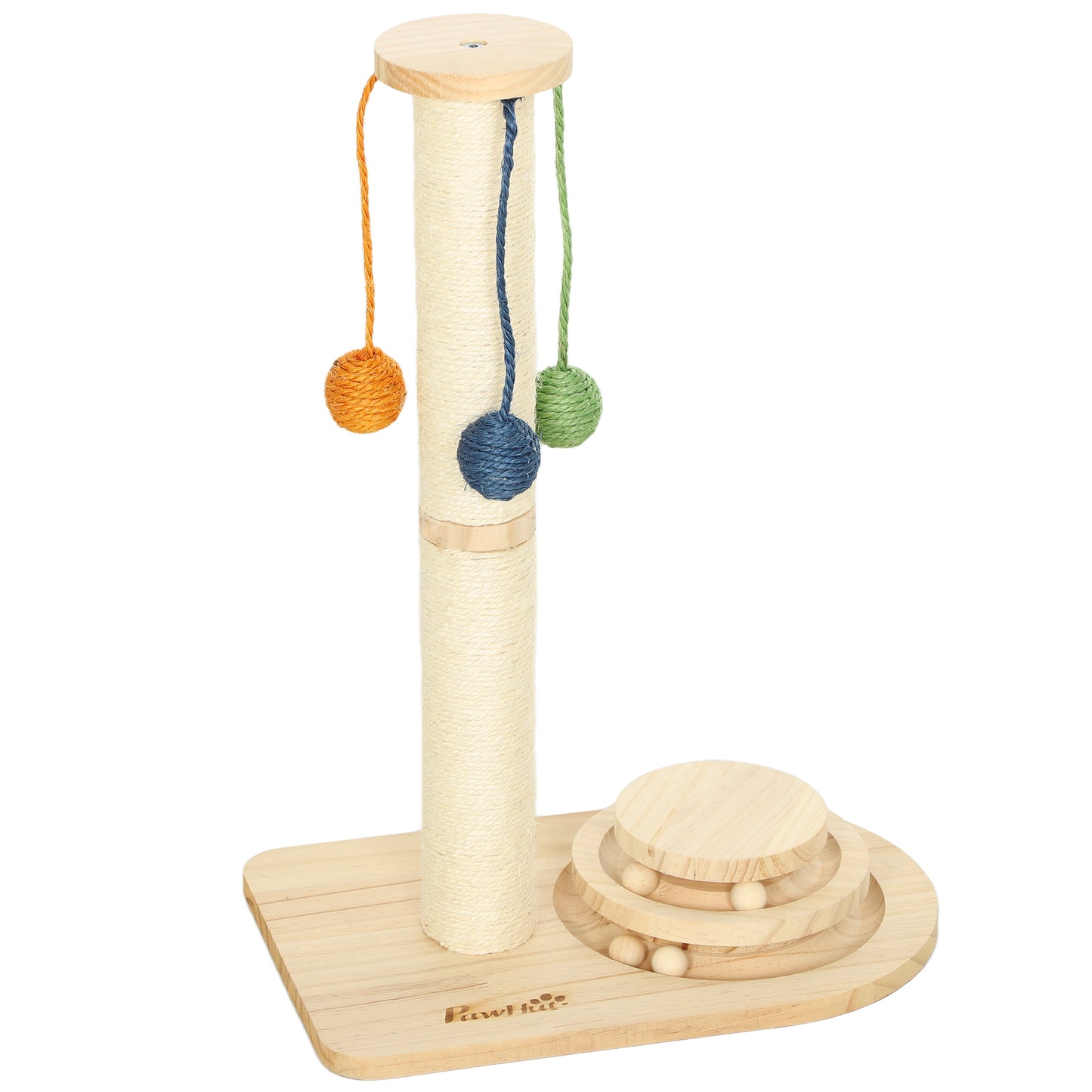 Pawhut Poste Rascador Para Gatos 56,5 Cm Con 3 Bolas Colgantes Madera Natural_0