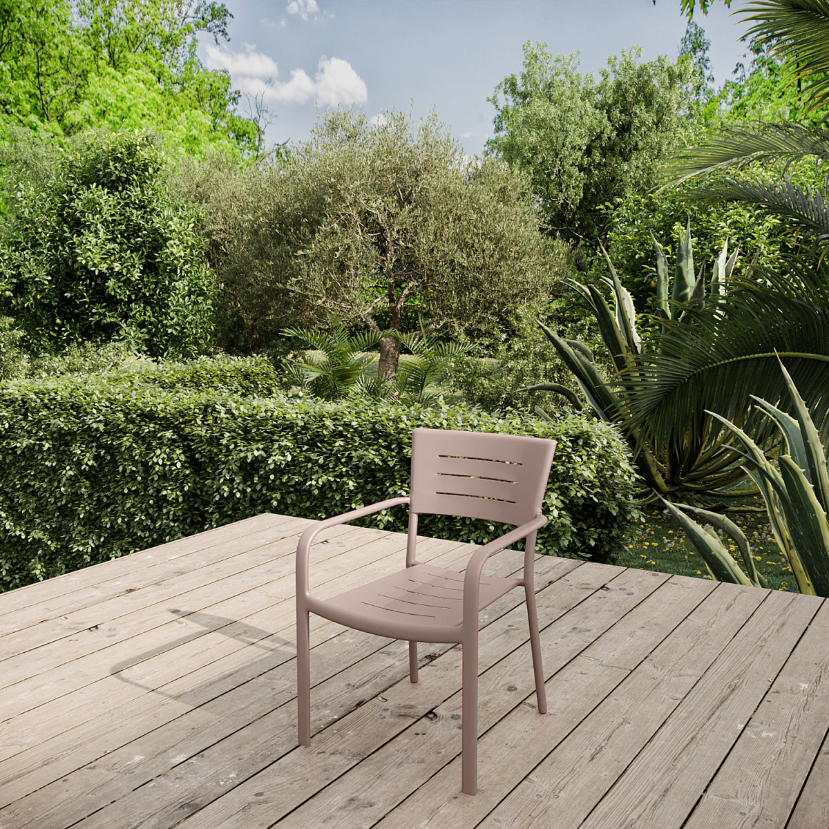Lote De 4 Sillas Apilables De Jardín Inari Aluminio Topo Nuez Moscada - Muebles De Jardín -56x58xh85cm_4