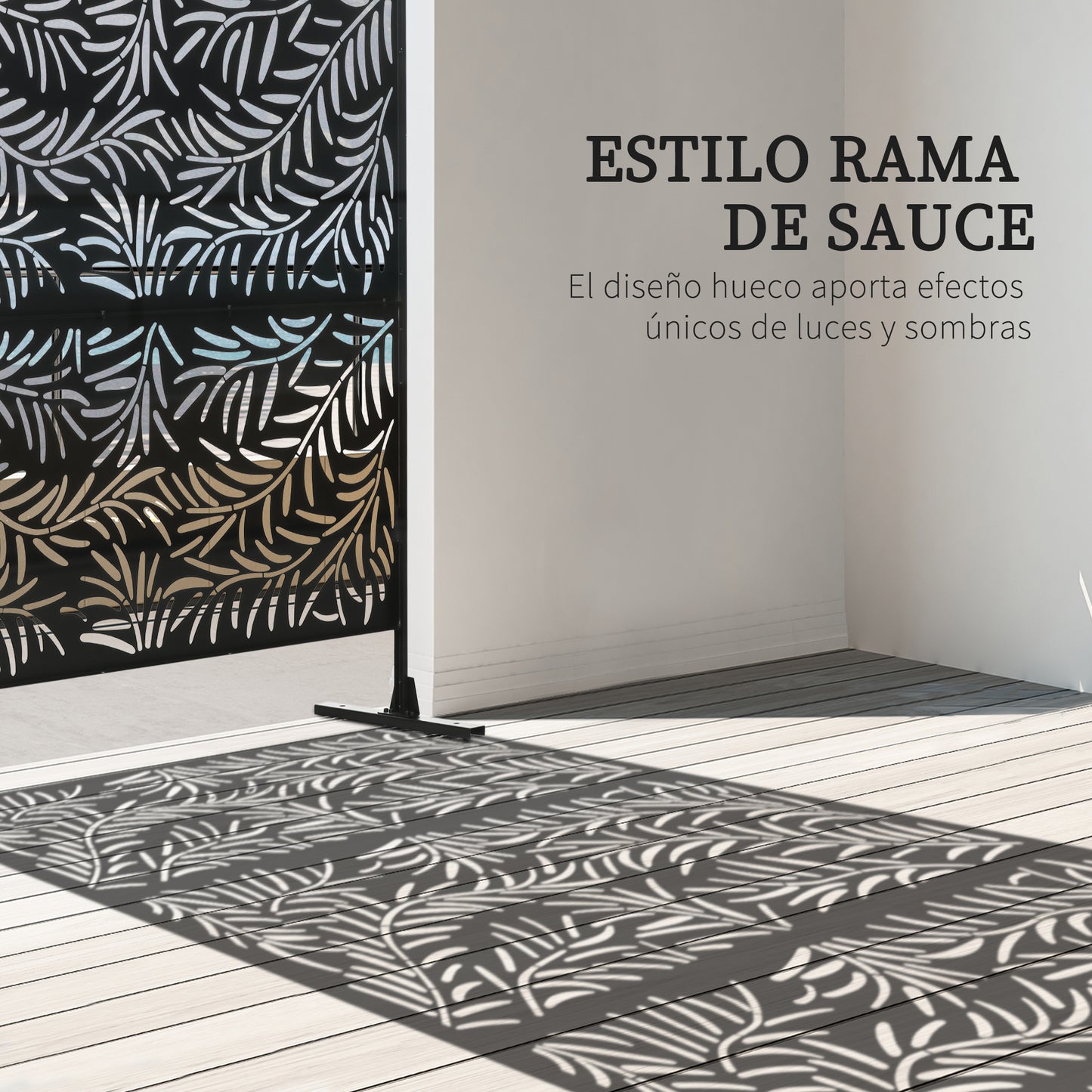 Outsunny Biombo Para Exterior De 3 Piezas Con Diseño De Hoja De Mimbre Negro_3
