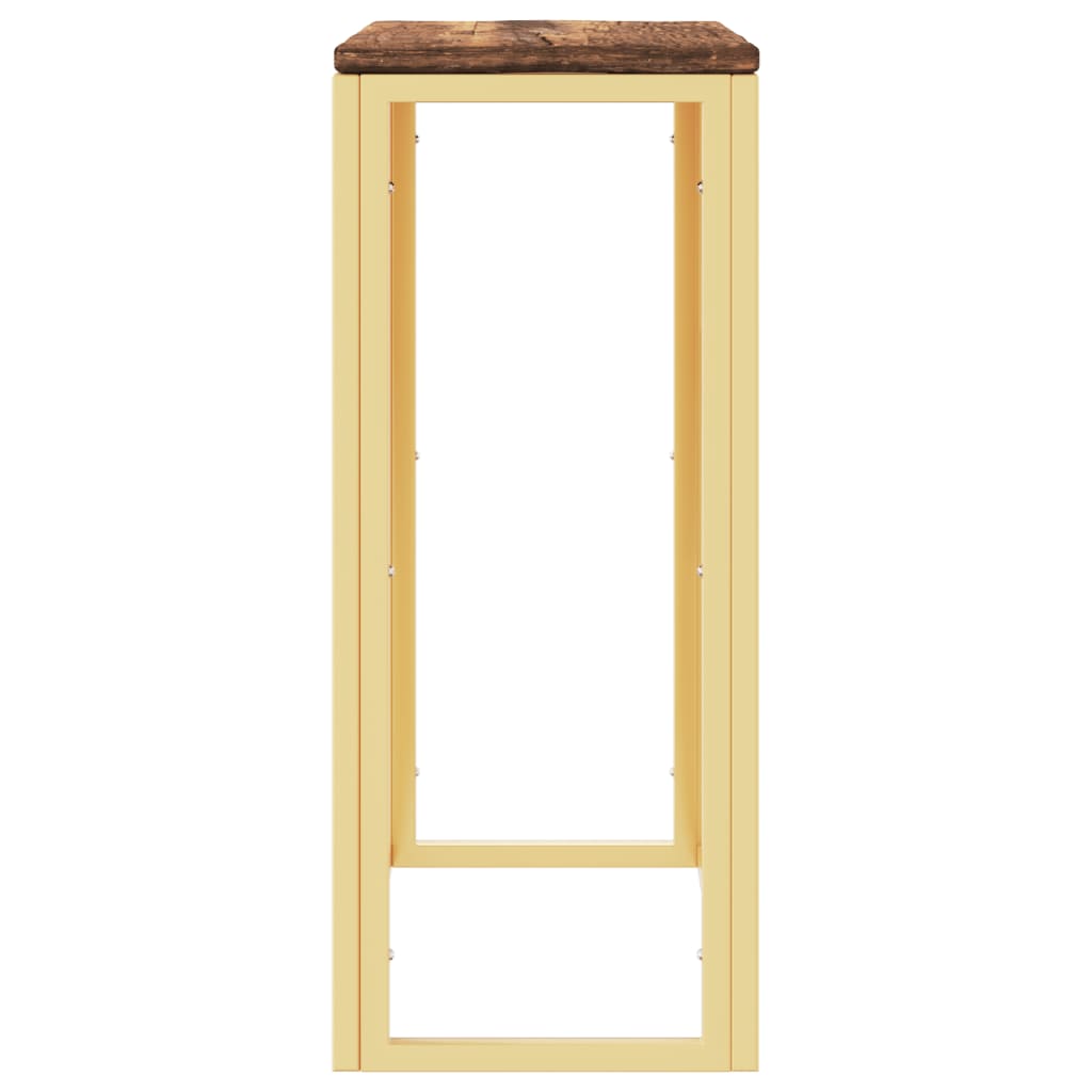 Mesa Consola Acero Inoxidable Y Madera Maciza Reciclada Dorada_2