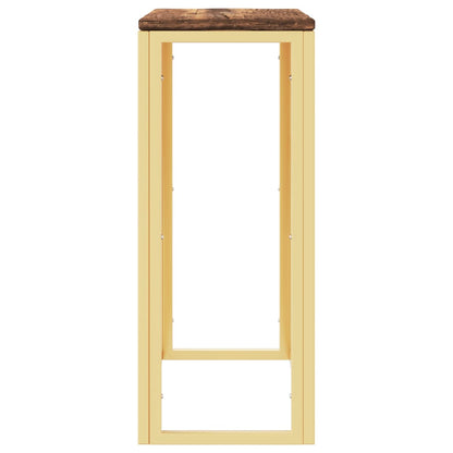 Mesa Consola Acero Inoxidable Y Madera Maciza Reciclada Dorada_2