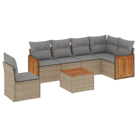 Set Sofás De Jardín 7 Piezas Y Cojines Ratán Sintético Beige / Vetonek_0
