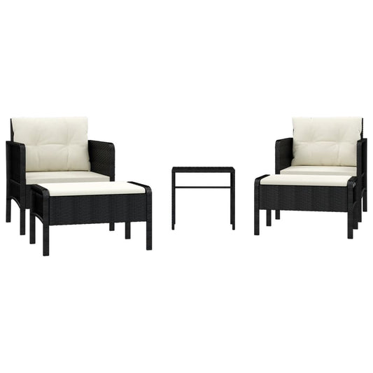 Vidaxl Set De Muebles De Jardín 5 Pzas Y Cojines Ratán Sintético Negro_0