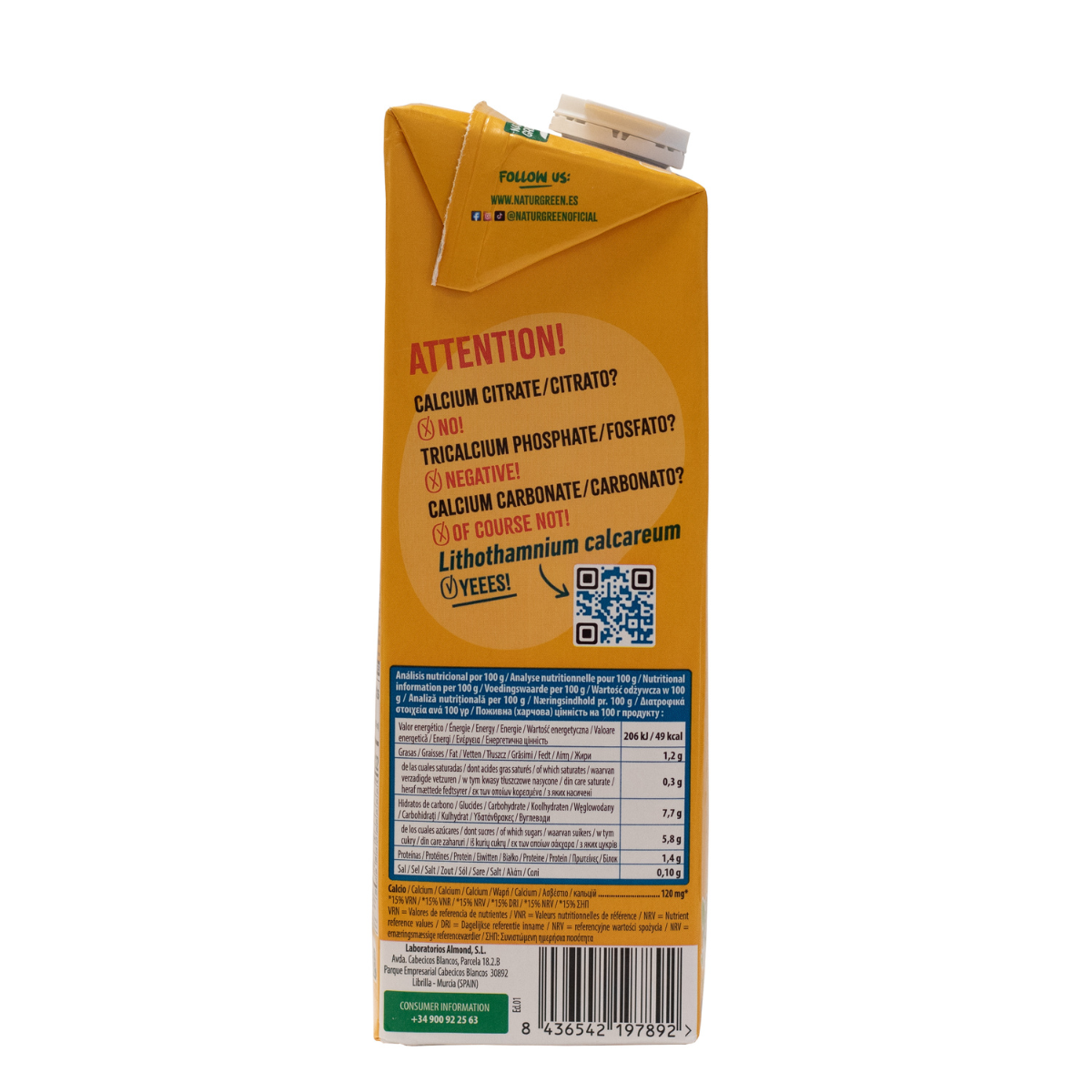 Pack 6 uds Bebida de Avena con Calcio sin azúcares añadidos Naturgreen 1 litro