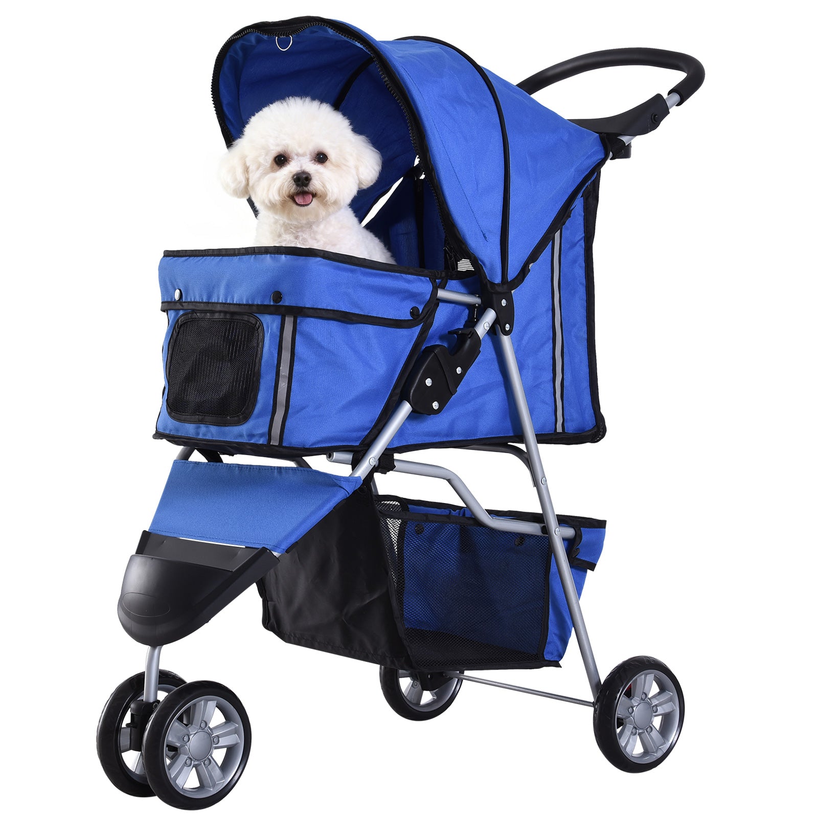 Pawhut Carrito Para Perros Plegable Con Cesta De Almacenaje 75x45x97 Cm Azul_0