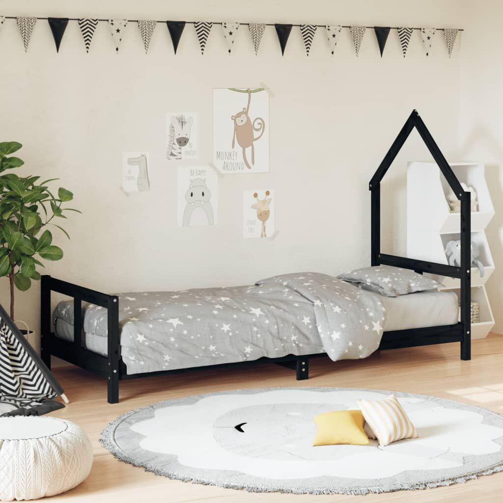 Vidaxl Estructura De Cama Para Niños Madera De Pino Negro 80x200 Cm_1