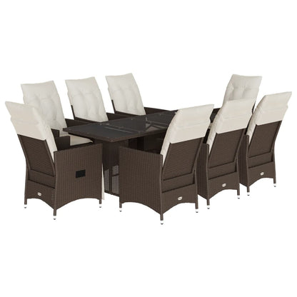 Set Comedor Para Jardín 9 Pzas Y Cojines Ratán Sintético Marrón / Vetonek_0