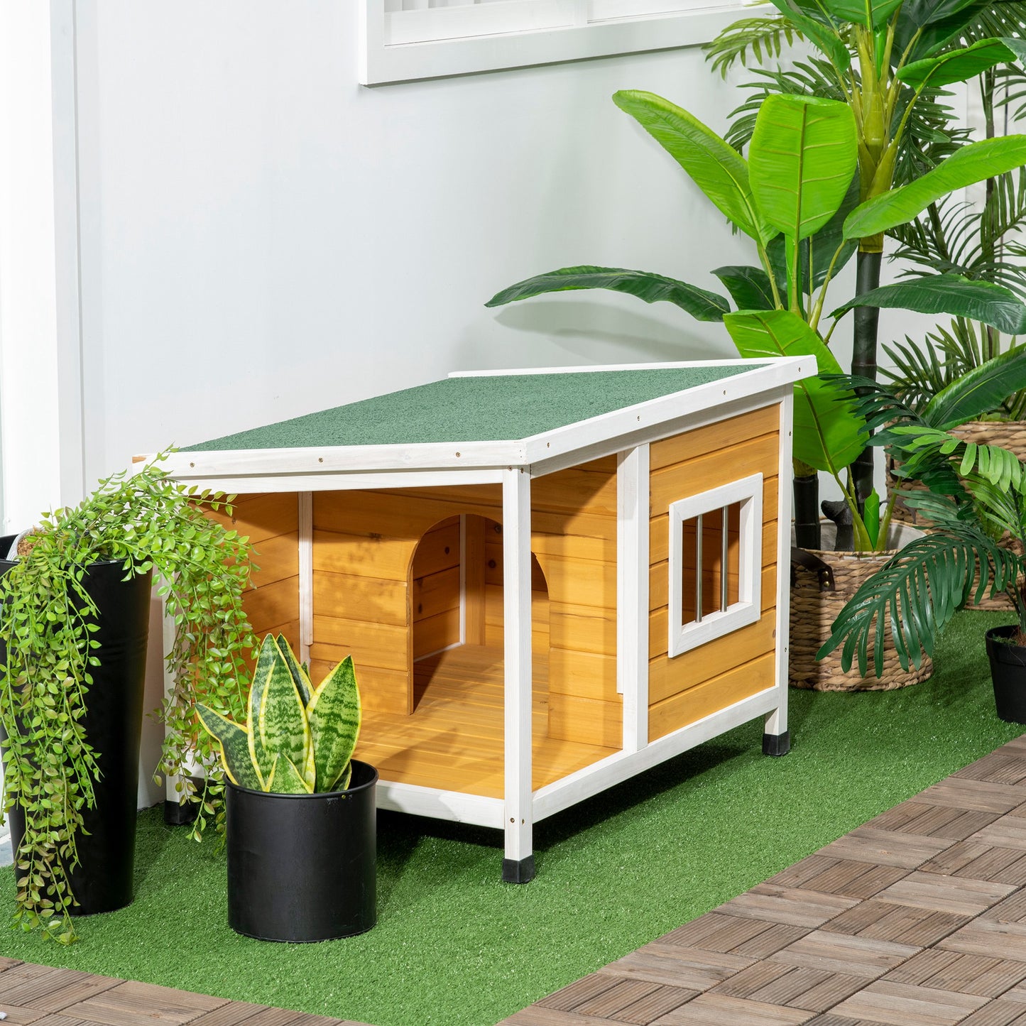 Pawhut Caseta Para Perros De Madera 85,5x62x60cm Con Techo Asfáltico Impermeable_4