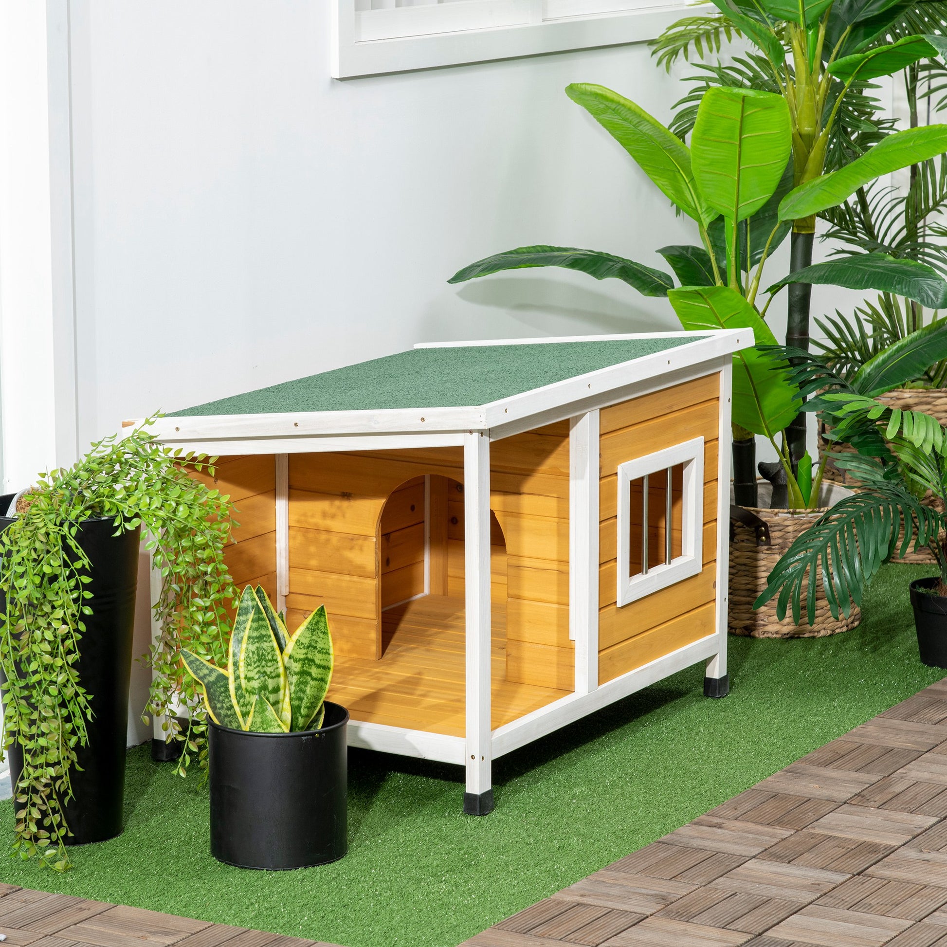 Pawhut Caseta Para Perros De Madera 85,5x62x60cm Con Techo Asfáltico Impermeable_4