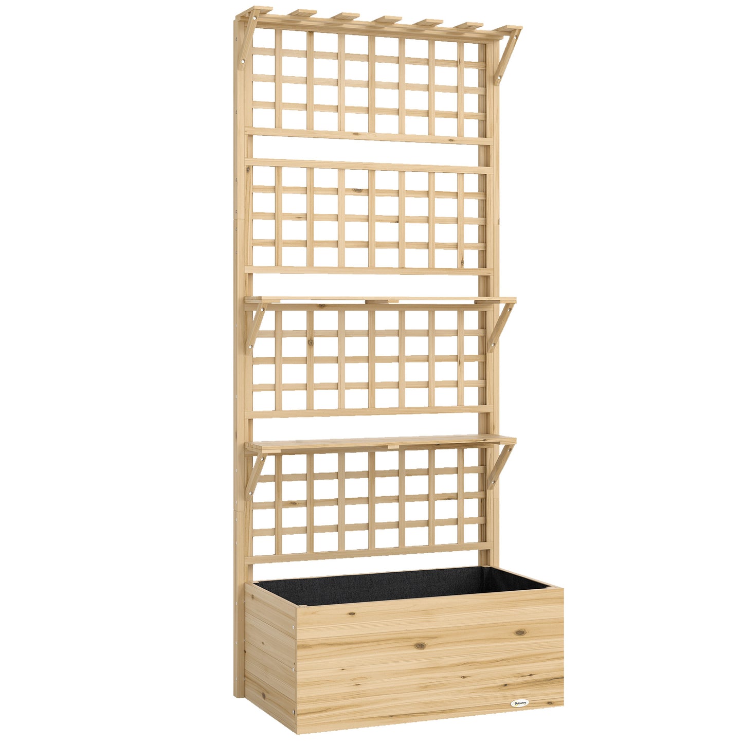 Outsunny Jardinera Con Enrejado Y Techo De Madera Con 2 Estantes Natural_0