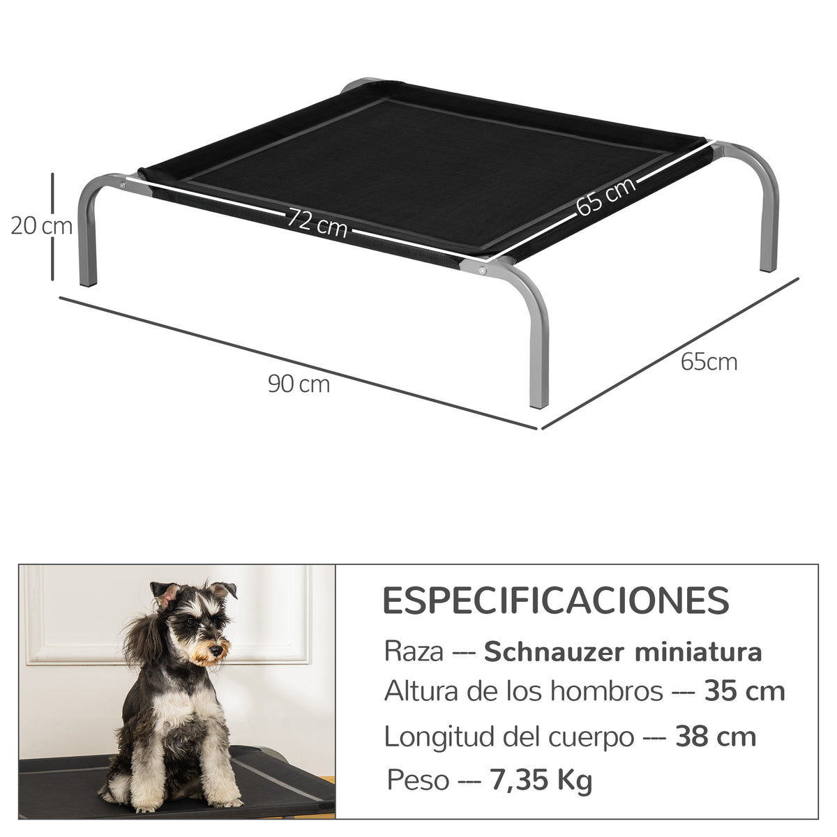 Pawhut Cama Elevada Perros Transpirable Para Interiores Y Exterior 90x65x20 Cm_2