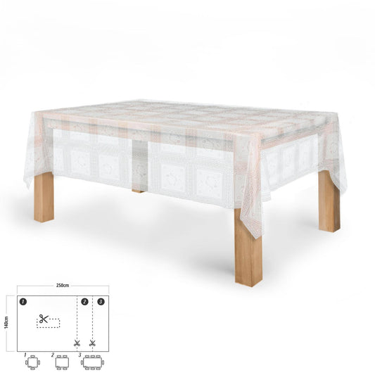 Mantel Hule Rectangular Bordados Transparente Impermeable Antimanchas Pvc 140x250 Cm.  Recortable Uso Interior Y Exterior_0