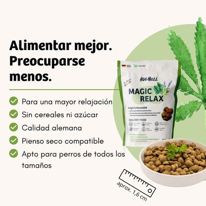 BugBell MagicRelax Pienso – Hipoalergénico, sin cereales, con proteína de insecto, cáñamo, hierbas y omega 3_1