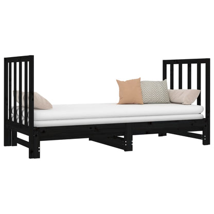 Sofá Cama Extraíble Madera Maciza De Pino Negro 2x(90x190) Cm / Vetonek_3