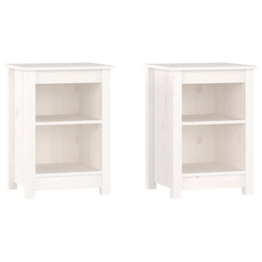 Mesitas De Noche 2 Uds Madera Maciza De Pino Blanco 40x35x55 Cm_0