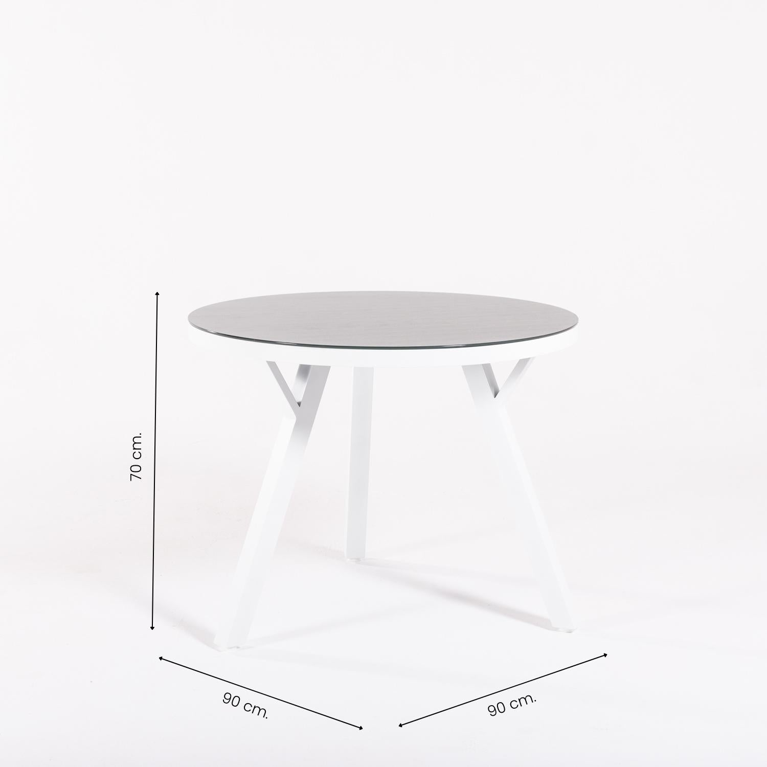 Conjunto De Mesas Y Sillas De Jardín,redonda 90 Cm, Cristal Templado, Color Blanco + 2 Sillones Reforzada_4