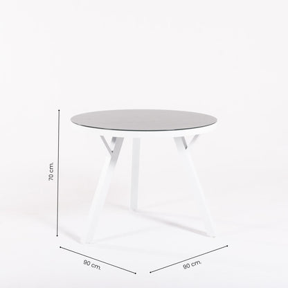 Conjunto De Mesas Y Sillas De Jardín,redonda 90 Cm, Cristal Templado, Color Blanco + 2 Sillones Reforzada_4