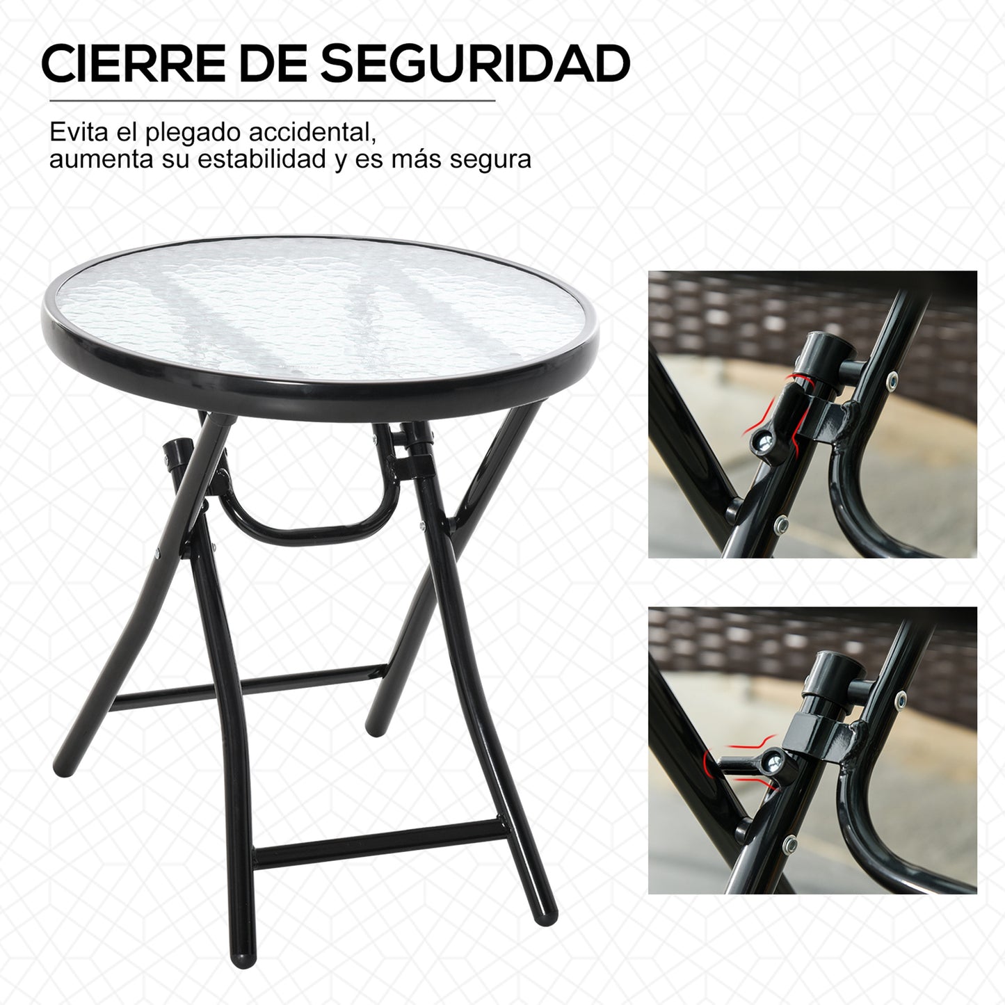 Outsunny Mesa De Cristal Redonda Plegable Con Hebilla De Seguridad Jardín Ø45 Cm_4