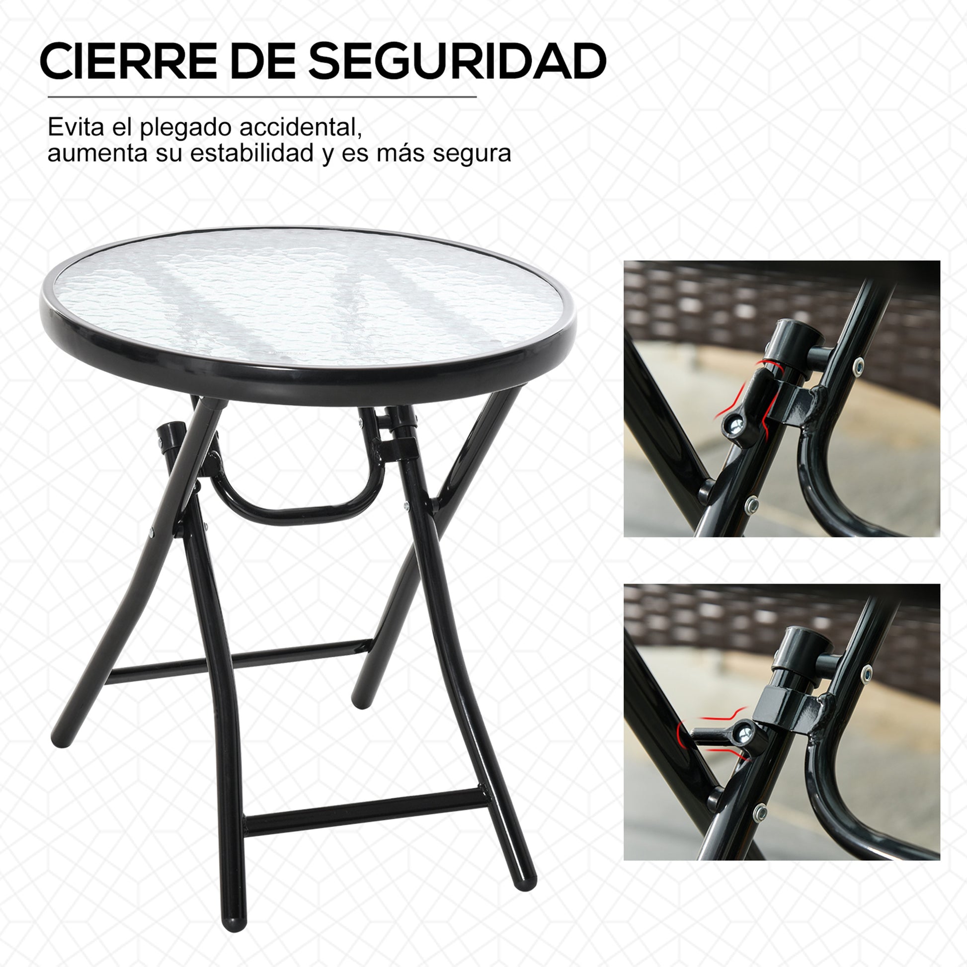 Outsunny Mesa De Cristal Redonda Plegable Con Hebilla De Seguridad Jardín Ø45 Cm_4