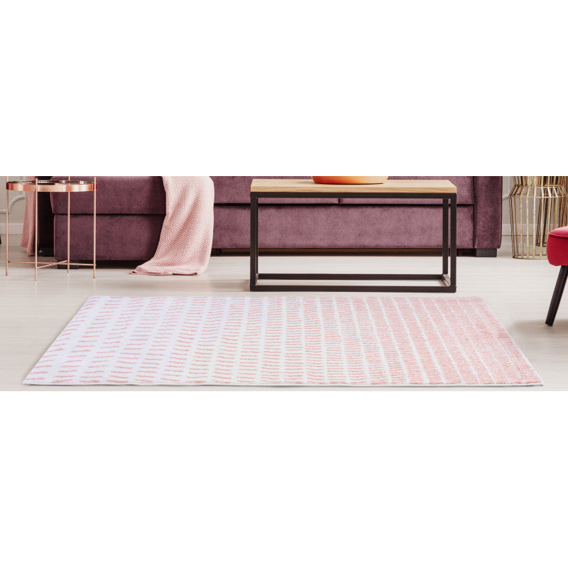 Alfombra Salón Shaggy Rosa Y Blanco Motivos Geométricos 100x150cm- Decoración- Mobiliario Del Hogar_2