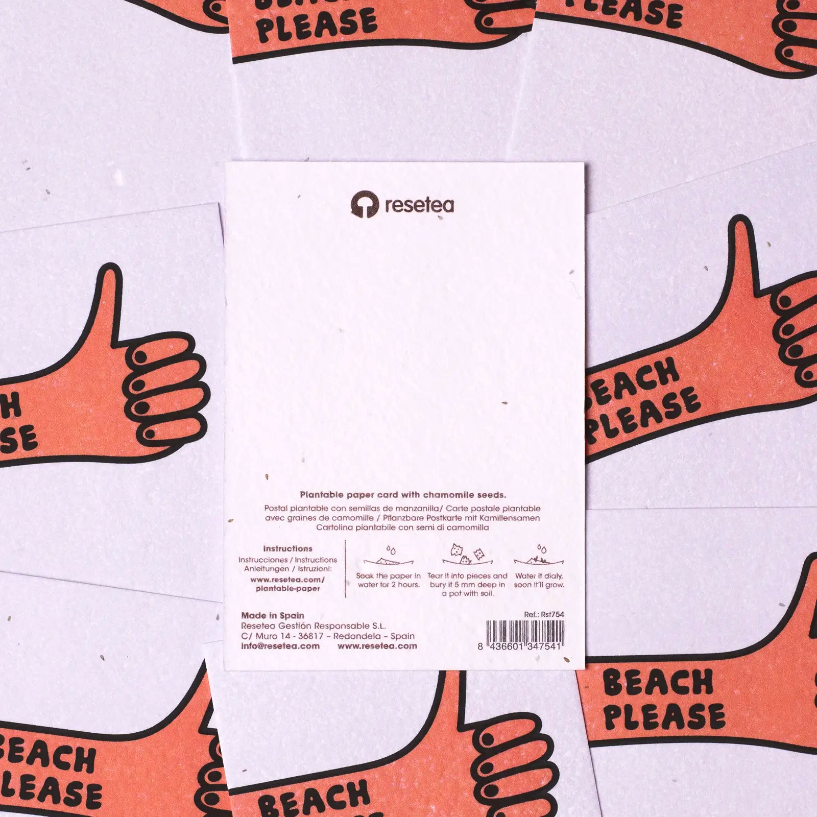 Postal Plantable Beach Please Semillas de Manzanilla | Papel de Algodón Reciclado | Regalo Original - Resetea_3