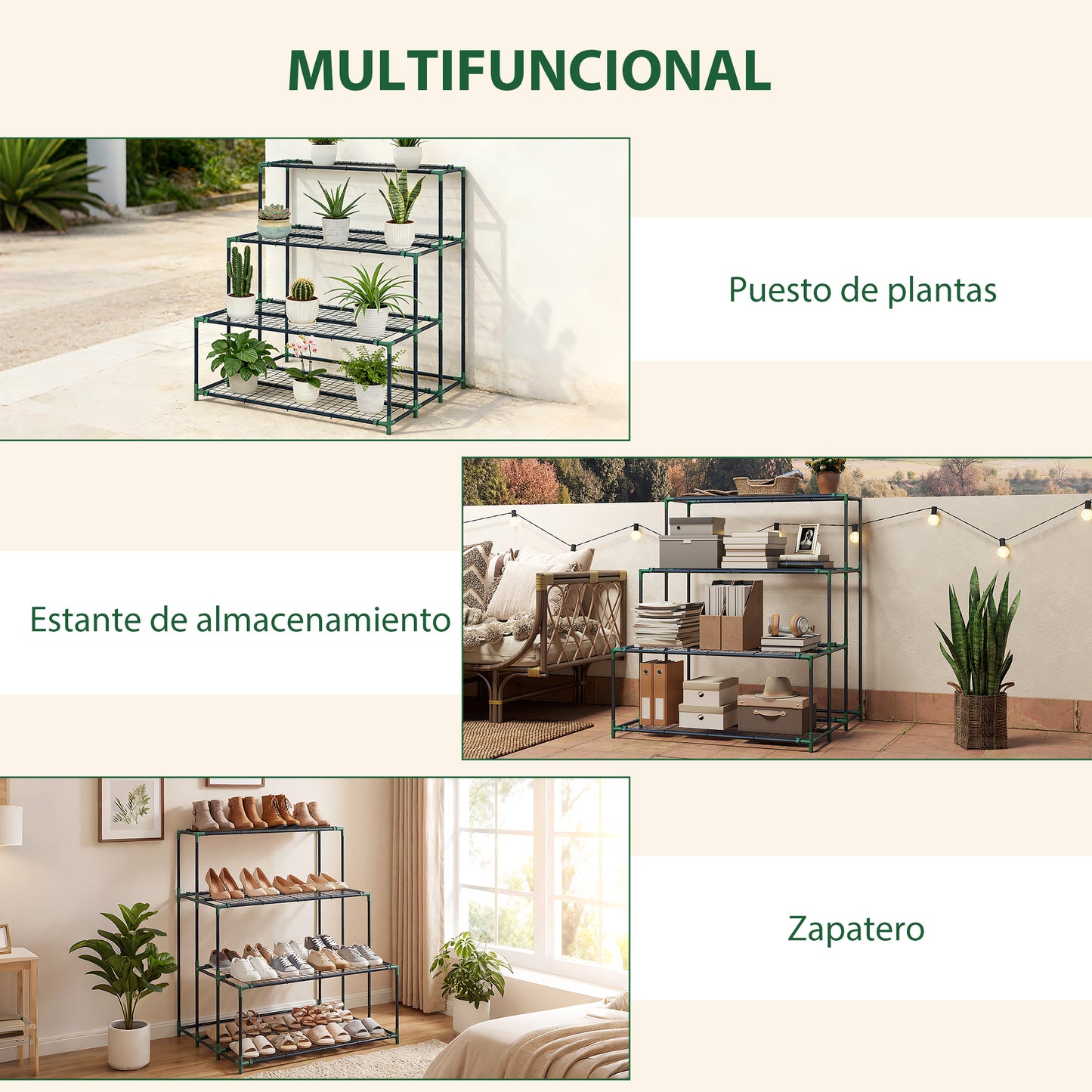 Outsunny Soporte Para Plantas De 4 Niveles De Acero 94x84x110 Cm Verde Oscuro_5