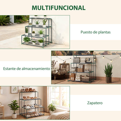 Outsunny Soporte Para Plantas De 4 Niveles De Acero 94x84x110 Cm Verde Oscuro_5