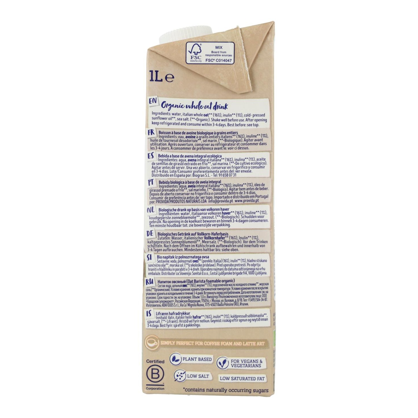 Bebida de Avena Barista BIO Isola Bio, 1L