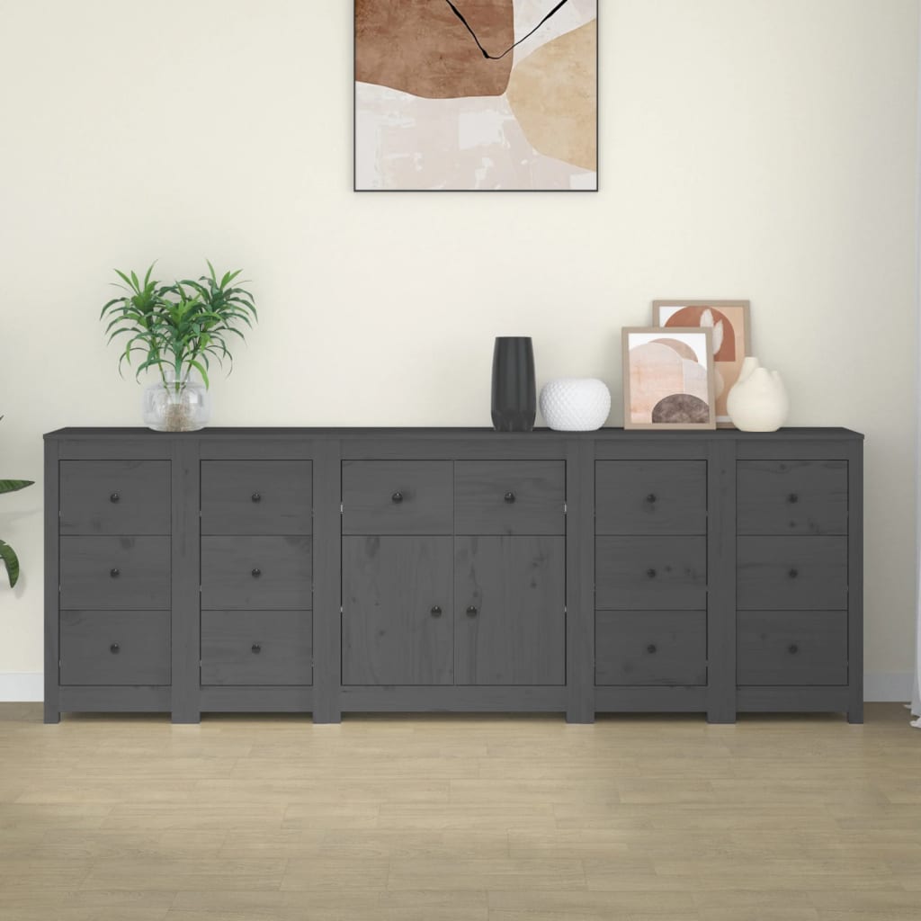 Aparador De Madera Maciza De Pino Gris 230 X 35 X 80 Cm_2
