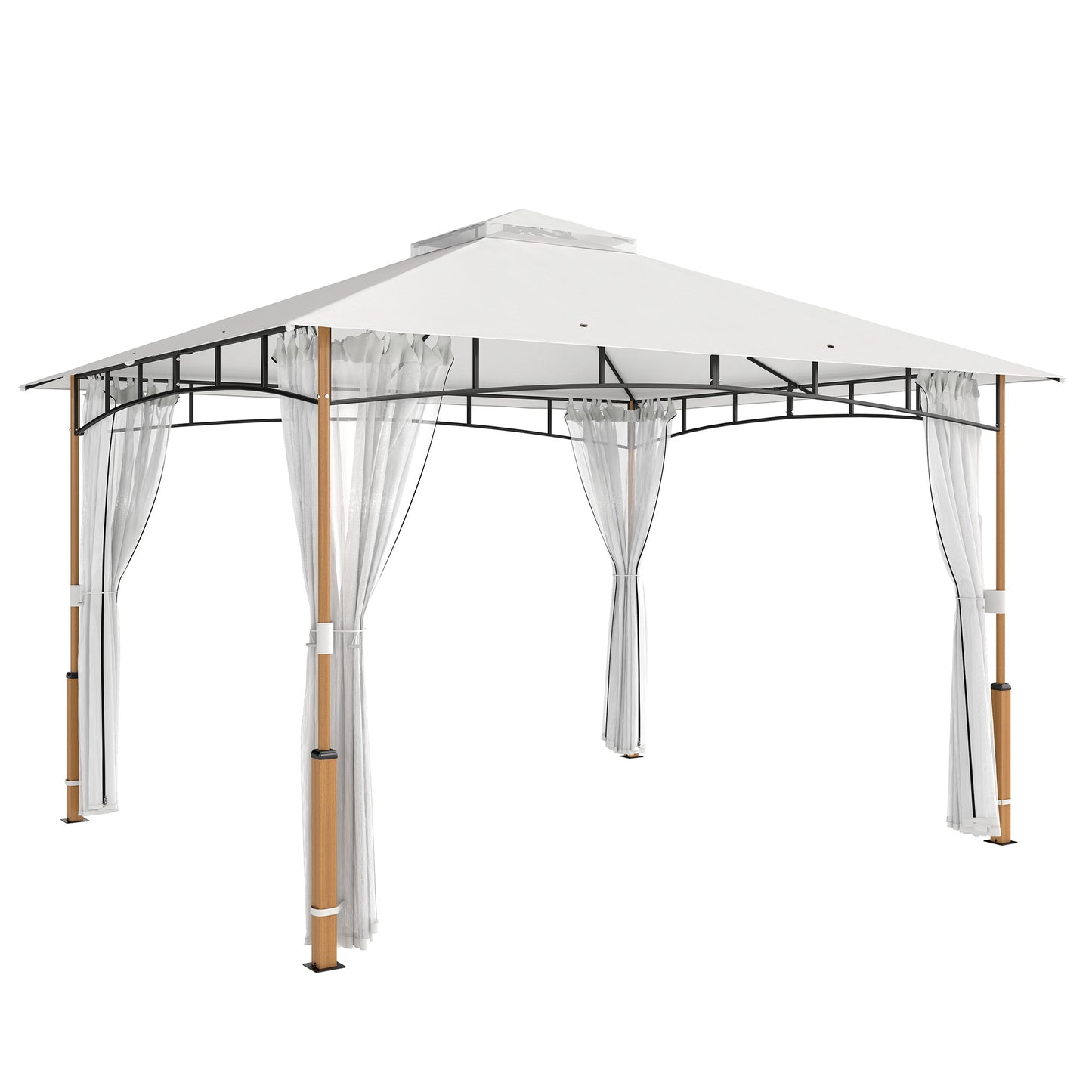 Outsunny Cenador Para Jardín 3x3,6 M Con Doble Techo Paredes De Malla Crema_0