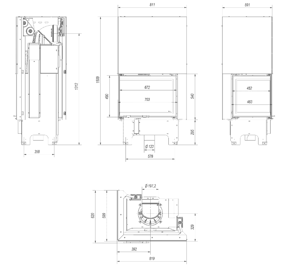 Bricosol Chimenea De Leña De Acero Kratki Vnl 700/480 12 Kw Ø 200 Puerta Elevable_5