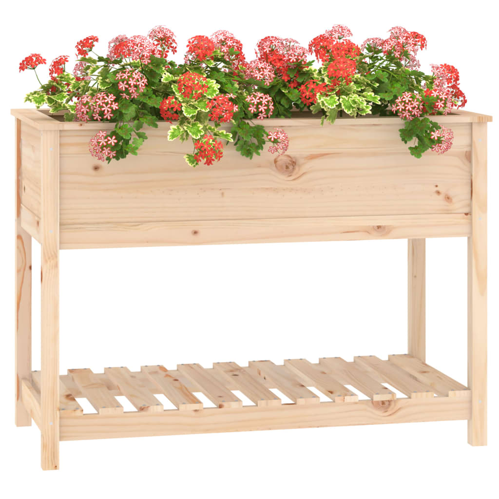 Jardinera Con Estante De Madera Maciza De Pino 111,5x54x81 Cm_3