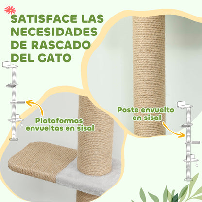 Pawhut Árbol Para Gatos De Pared De 5 Niveles 48x21x180 Cm Gris Claro_5