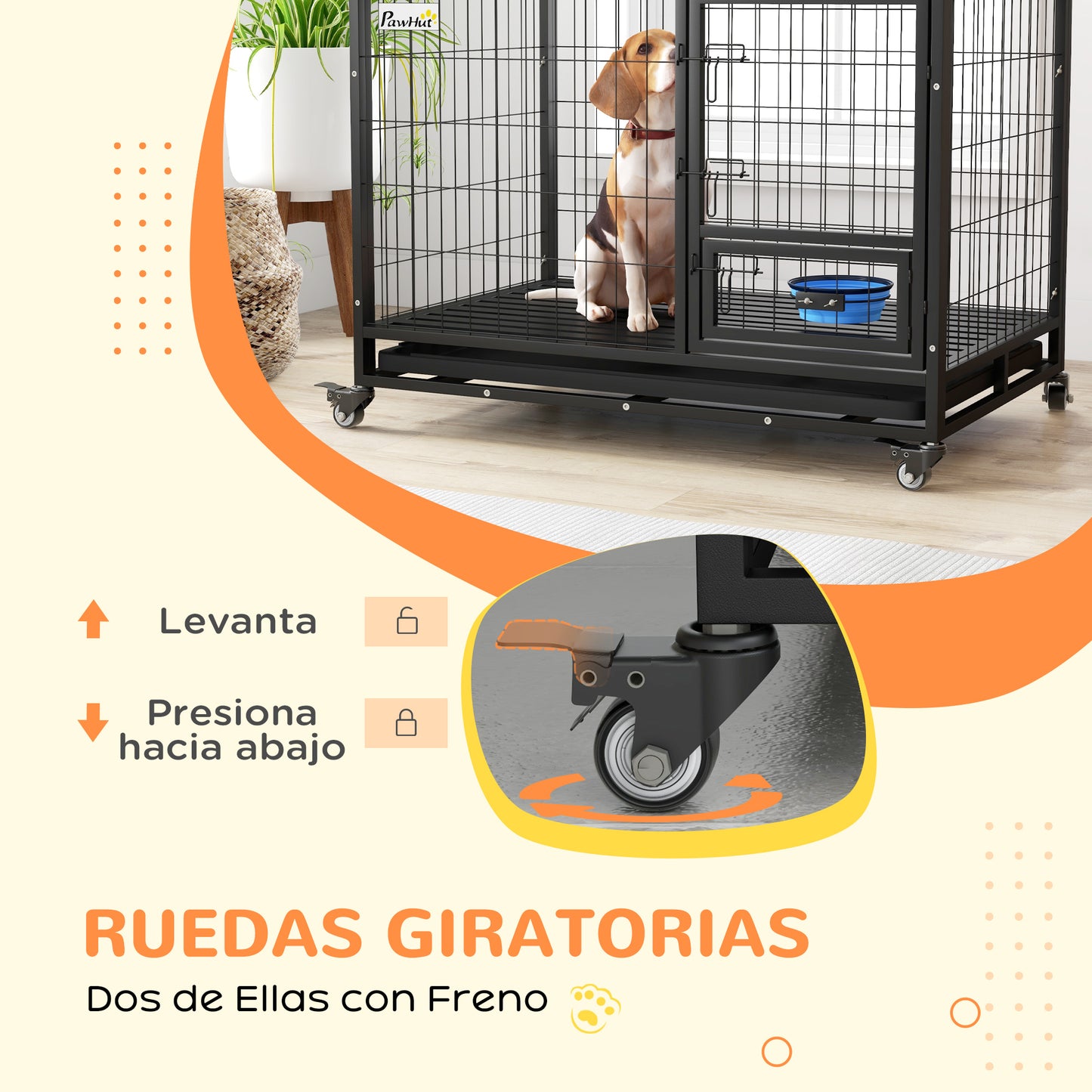 Pawhut Jaula Para Perros Grandes Con Soporte De Cuenco Y Puerta Doble Negro_4